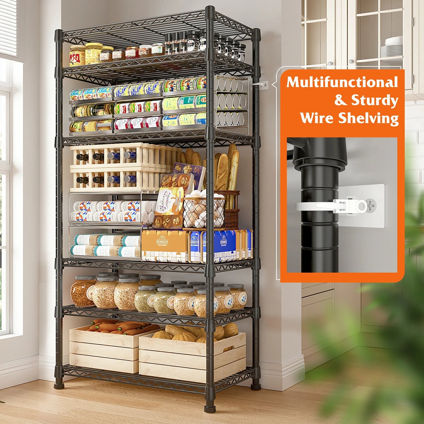 6-Tier Wire Shelving Units, 1000lbs Metal Wire Rack, Adjustable Pantry Shelf, Outdoor Metal Shelves