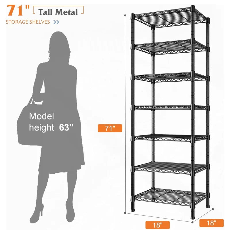 18"W Metal Wire Shelving Units, 7-Tier Adjustable, 1176lbs Wire Rack for Pantry Kitchen Commercial
