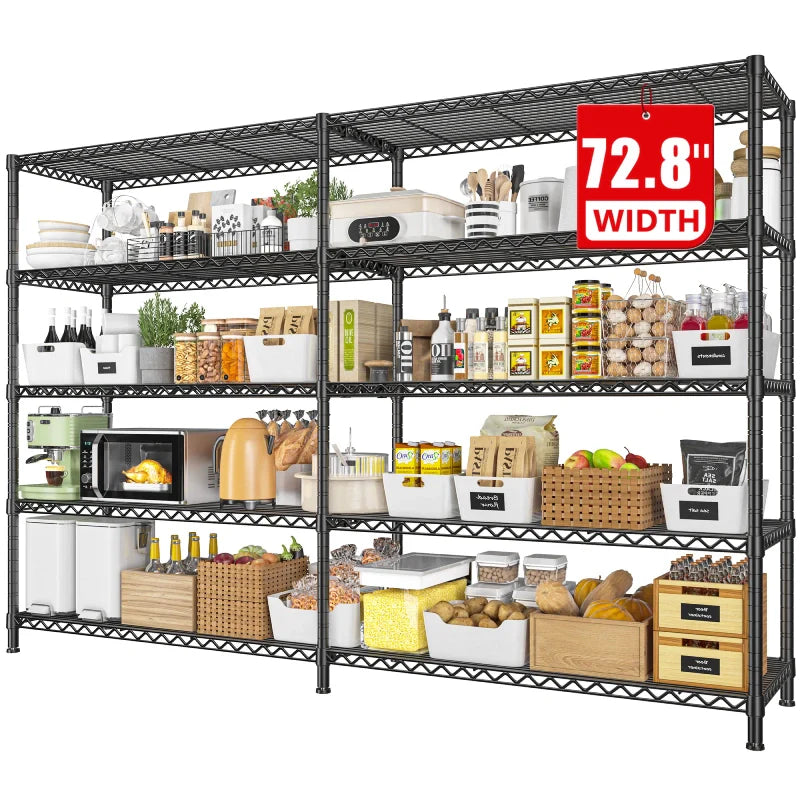 72.8” W Metal Shelving Units, Adjustable Wire Shelves for Storage, 5-Wire Shelving Rack for Pantry Kitchen Supermarket