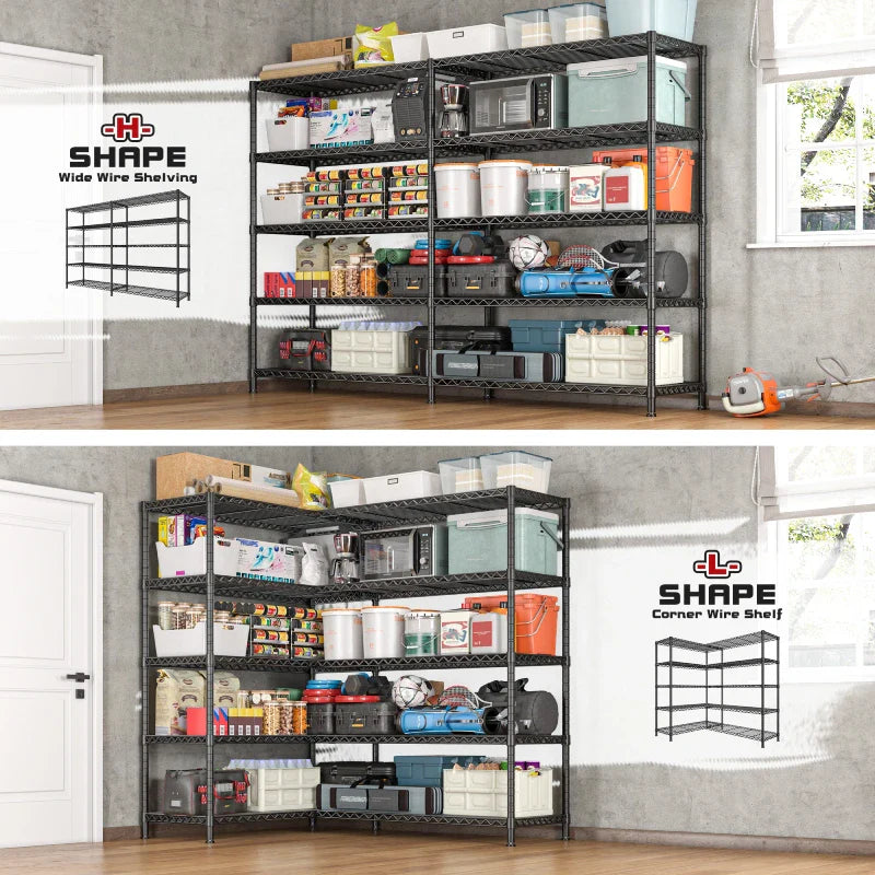 72.8” W Metal Shelving Units, Adjustable Wire Shelves for Storage, 5-Wire Shelving Rack for Pantry Kitchen Supermarket