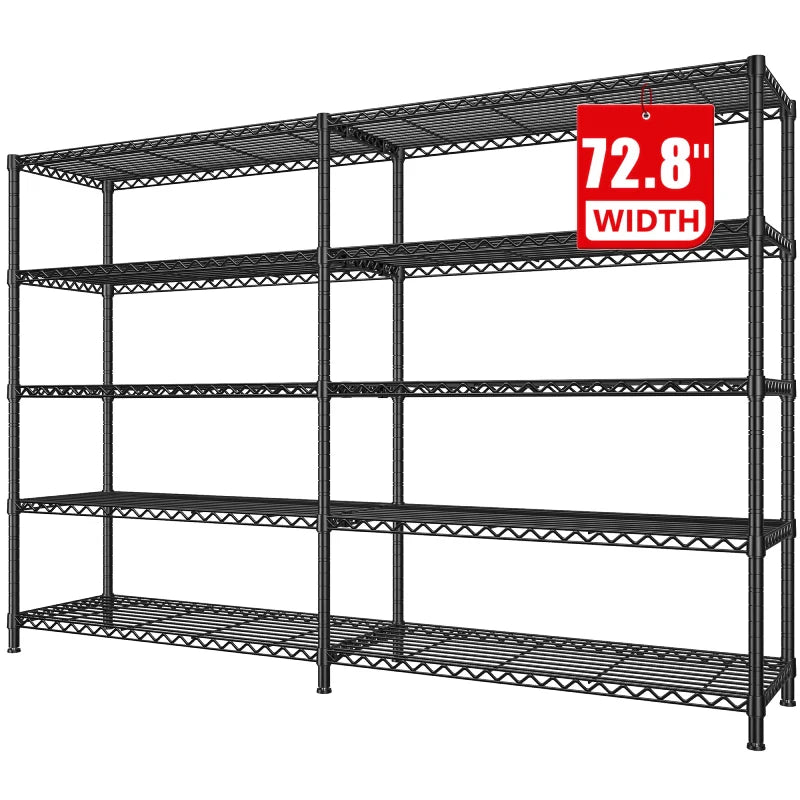 72.8” W Metal Shelving Units, Adjustable Wire Shelves for Storage, 5-Wire Shelving Rack for Pantry Kitchen Supermarket