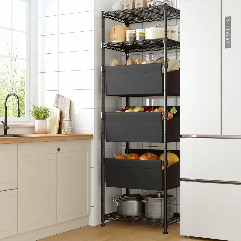 18" W Shelving with Baskets for storage, 6 Tier Wire Shelves