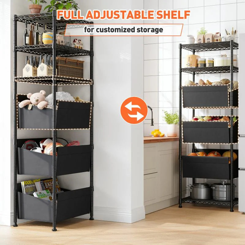 18" W Shelving with Baskets for storage, 6 Tier Wire Shelves