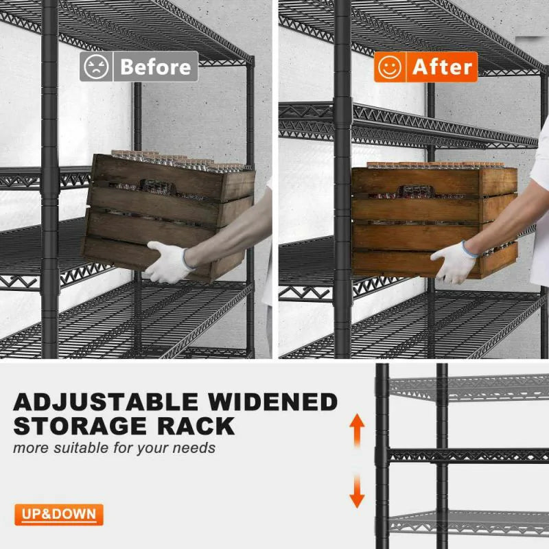 55.5"W Wire Shelving Unit With Wheels, 2998Lbs Metal Garage Shelves Adjustable, Wire Shelving Rack for Pantry Kitchen Basement
