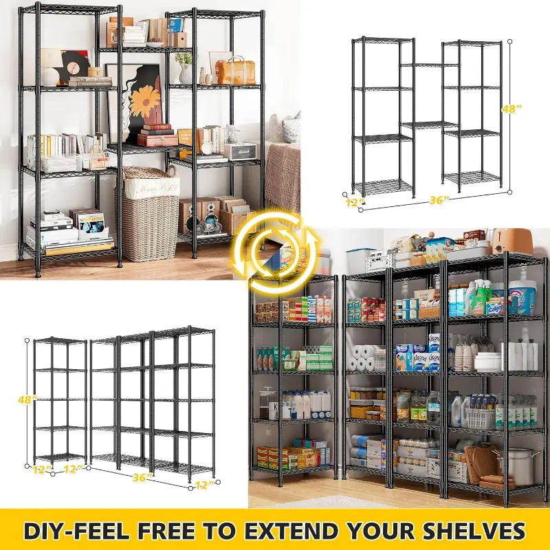 12''W Wire Shelving Units, Set of 2 Metal Shelf, Narrow Metal Shelf, Adjusable Wire Storage Shelves for Pantry Kitchen Dorm