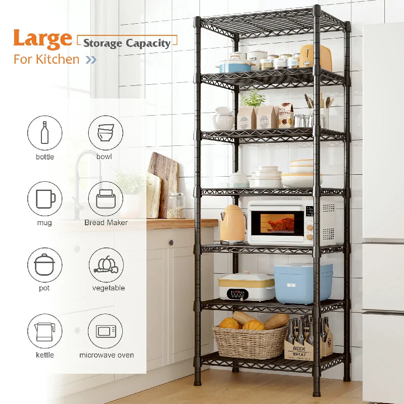 18"W Metal Wire Shelving Units, 7-Tier Adjustable, 1176lbs Wire Rack for Pantry Kitchen Commercial