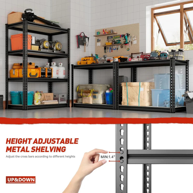 24''W Storage Shelves 1600lbs, 4-Tier Adjustable Metal Shelving, Sturdy Stoarge Rack for Garage Kitchen Basement