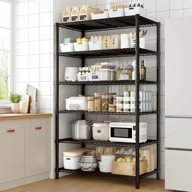 35.5"W Wire Storage Shelves, 6-Tier Adjustable Outdoor Metal Shelves for Kitchen Pantry Basement