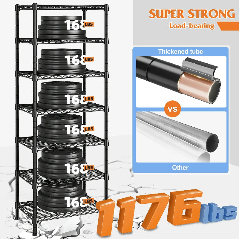 18"W Metal Wire Shelving Units, 7-Tier Adjustable, 1176lbs Wire Rack for Pantry Kitchen Commercial