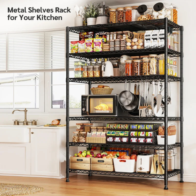 35.4"W Wire Shelving Units, 6-Tier Adjustable, Metal Wire Shelves for Pantry Kitchen Commercial 1200lbs Total Capacity