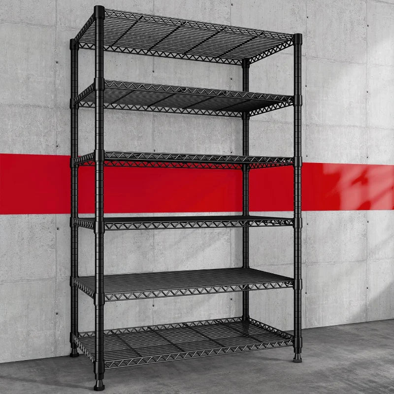 35"W Wire Storage Shelving Units, 6-Tier Adjustable, 1000lbs Metal Shelf for Kitchen Pantry Basement