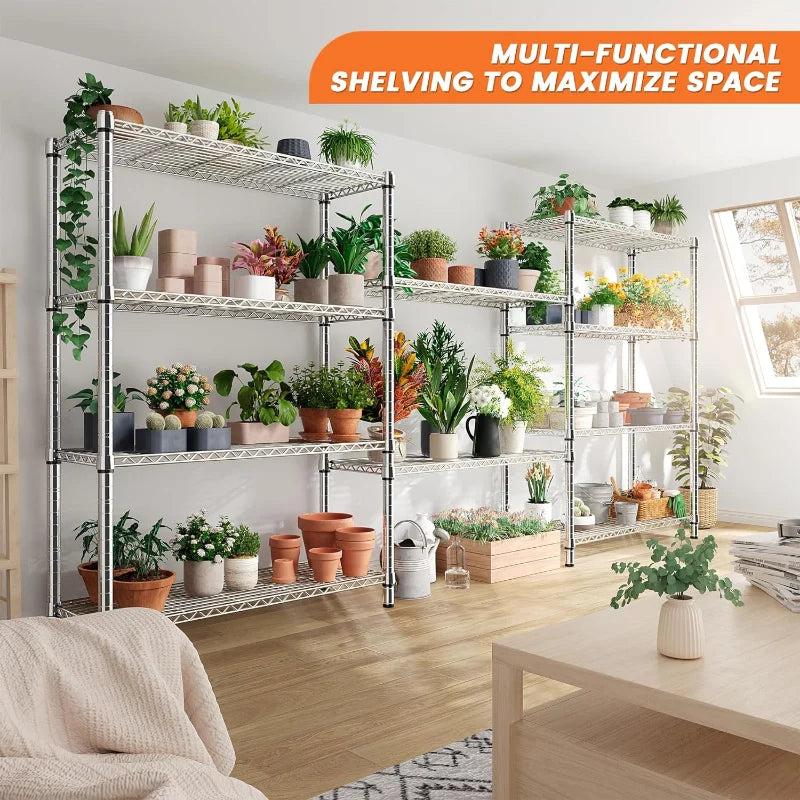 35.5"W Wire Shelving, 5-Tier Adjustable Metal Shelves for Kitchen Pantry Loads 1200LBS,Chrome