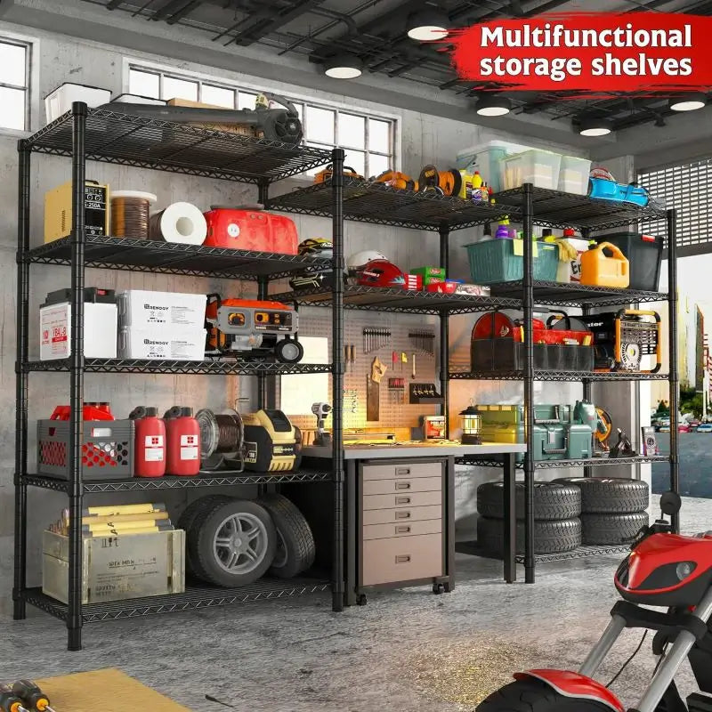 35.5"W Wire Storage Shelves, 6-Tier Adjustable Outdoor Metal Shelves for Kitchen Pantry Basement