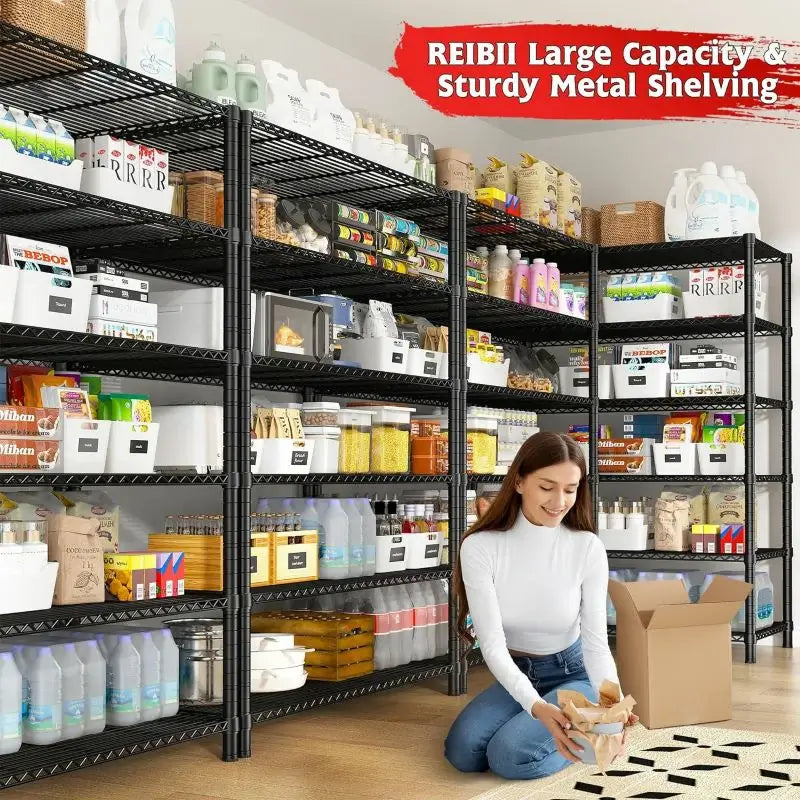 35.5"W Wire Storage Shelves, 6-Tier Adjustable Outdoor Metal Shelves for Kitchen Pantry Basement