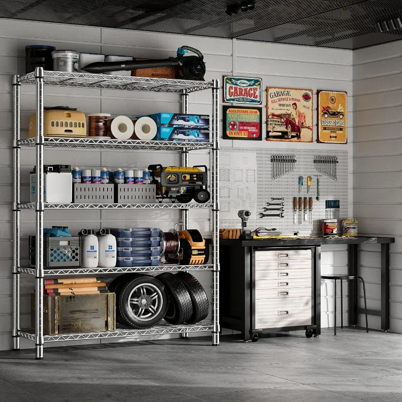 35.5"W Wire Shelving, 5-Tier Adjustable Metal Shelves for Kitchen Pantry Loads 1200LBS,Chrome