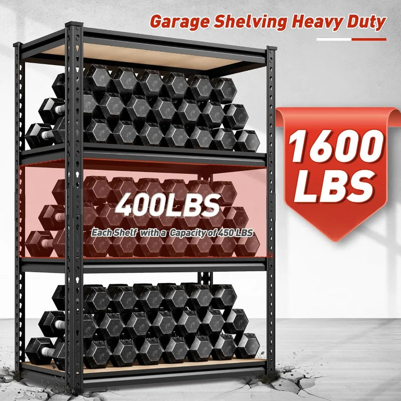 24''W Storage Shelves 1600lbs, 4-Tier Adjustable Metal Shelving, Sturdy Stoarge Rack for Garage Kitchen Basement