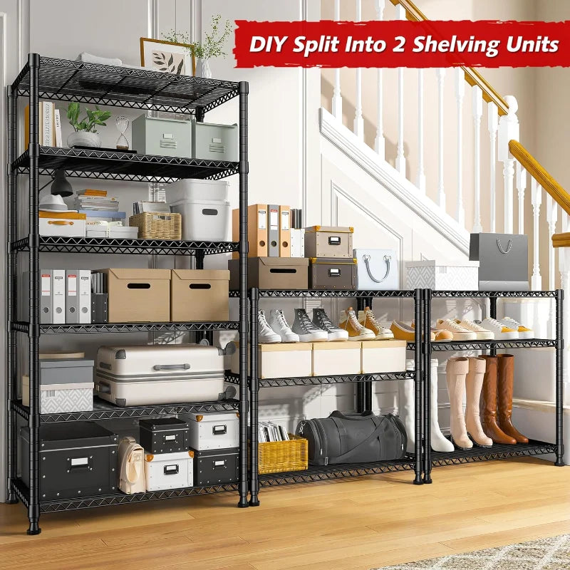 35"W Wire Storage Shelving Units, 6-Tier Adjustable, 1000lbs Metal Shelf for Kitchen Pantry Basement