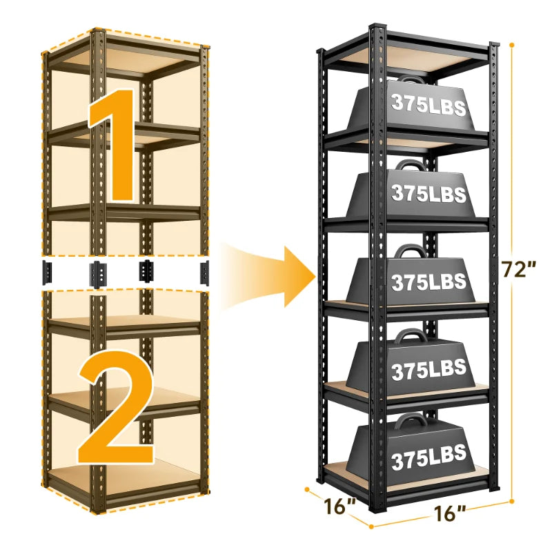 16"W Corner Shelves, 6-Tier Adjustable Storage Shelving Units, 2250lbs Corner Shelf for Living Room Pantry Dorm