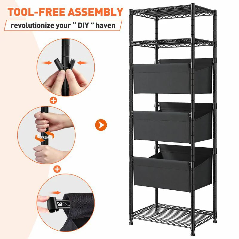 18" W Shelving with Baskets for storage, 6 Tier Wire Shelves