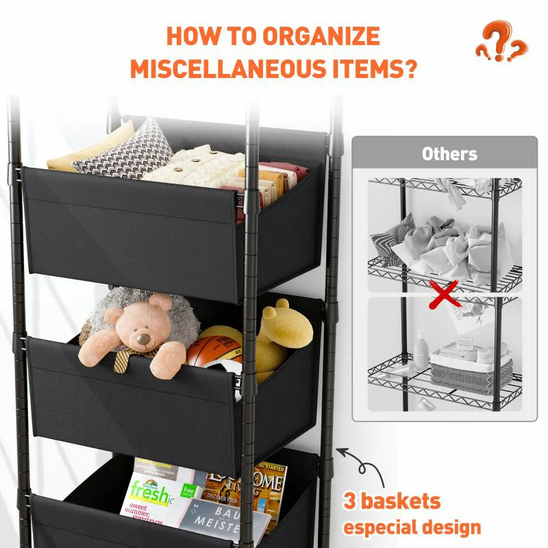 18" W Shelving with Baskets for storage, 6 Tier Wire Shelves
