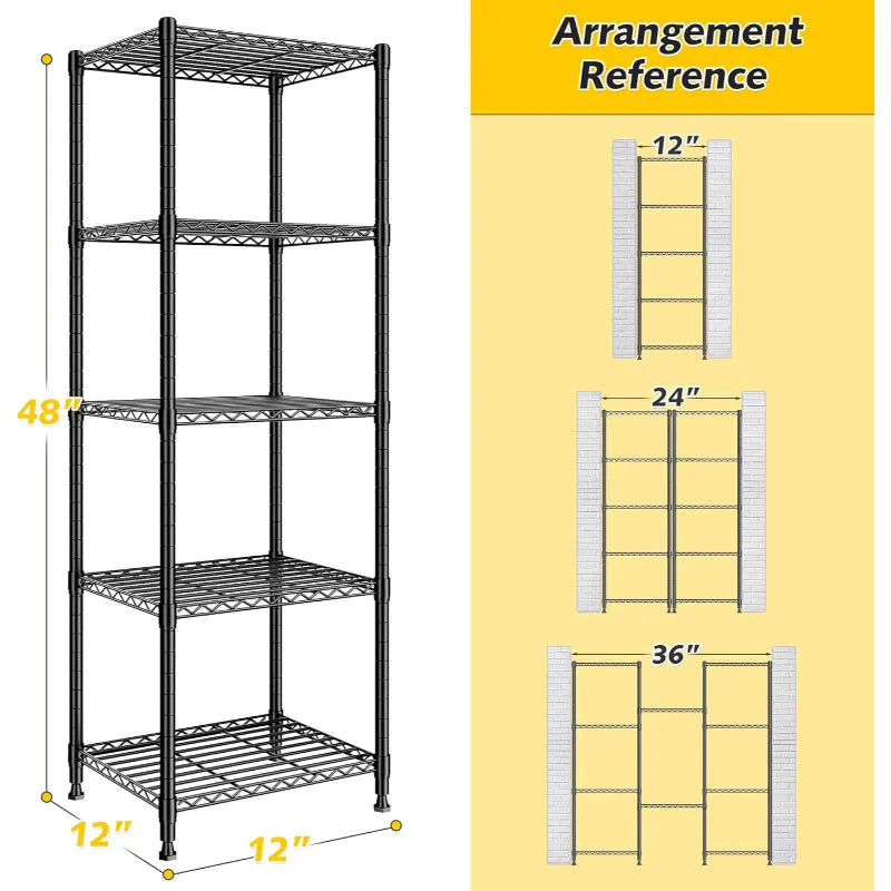 12''W Wire Shelving Units, Set of 2 Metal Shelf, Narrow Metal Shelf, Adjusable Wire Storage Shelves for Pantry Kitchen Dorm