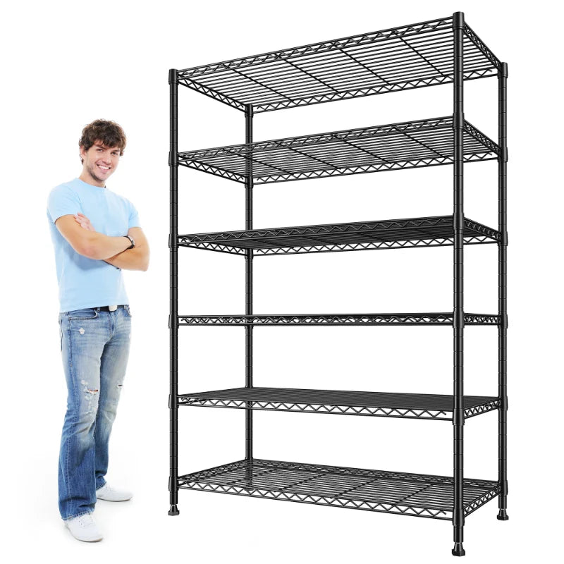 35.4"W Wire Shelving Units, 6-Tier Adjustable, Metal Wire Shelves for Pantry Kitchen Commercial 1200lbs Total Capacity