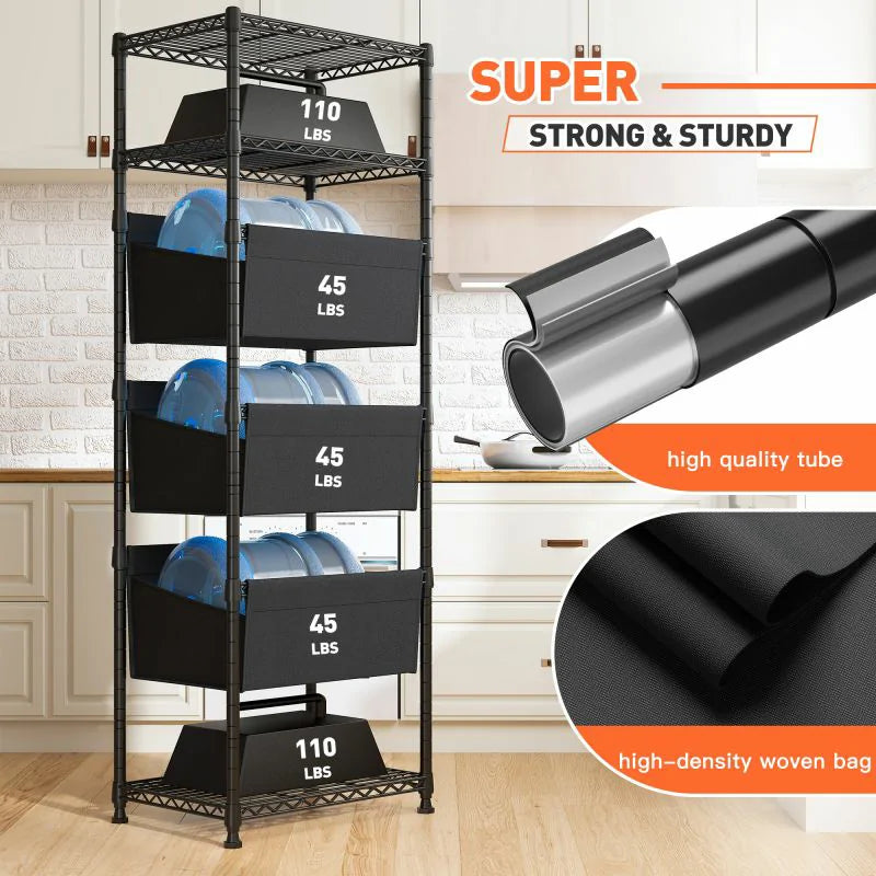 18" W Shelving with Baskets for storage, 6 Tier Wire Shelves