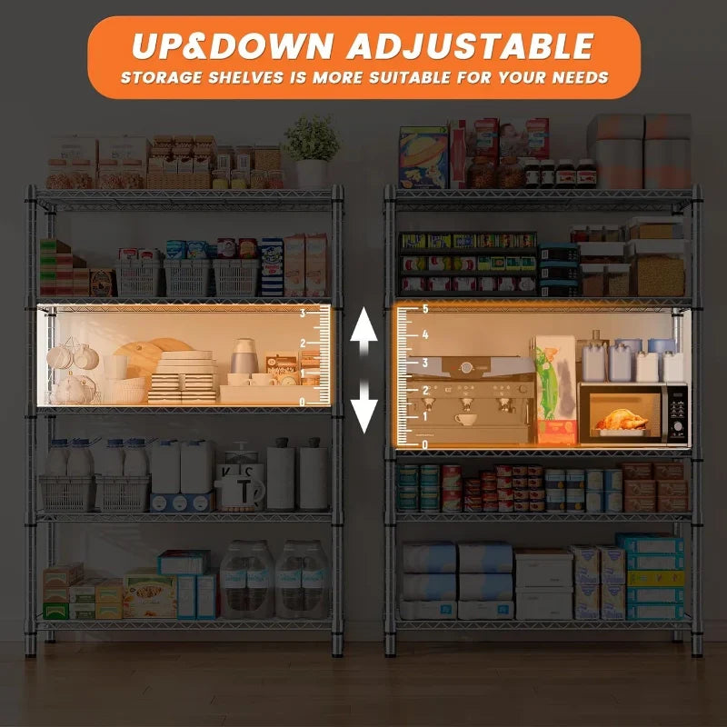 35.5"W Wire Shelving, 5-Tier Adjustable Metal Shelves for Kitchen Pantry Loads 1200LBS,Chrome