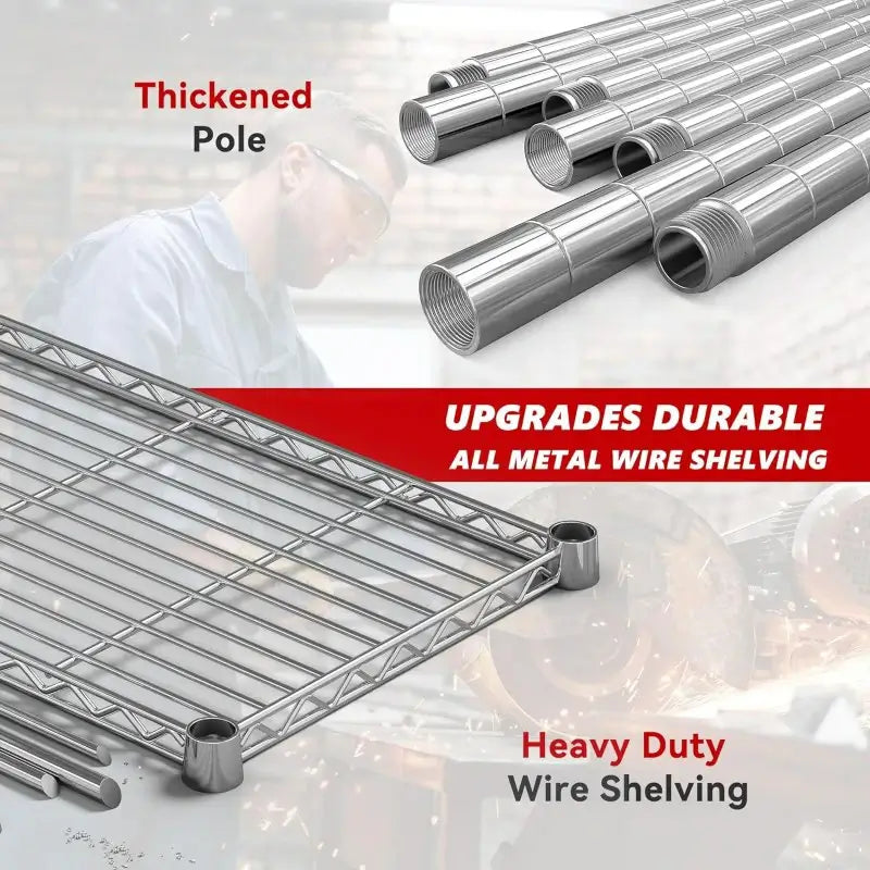 58" W Storage Shelves Wire Shelving Unit 1400LB Metal Shelves,Chrome