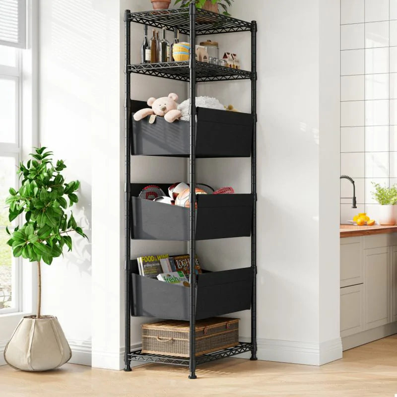 18" W Shelving with Baskets for storage, 6 Tier Wire Shelves