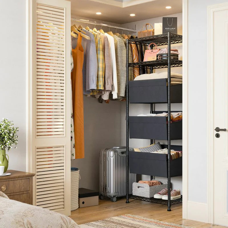 18" W Shelving with Baskets for storage, 6 Tier Wire Shelves
