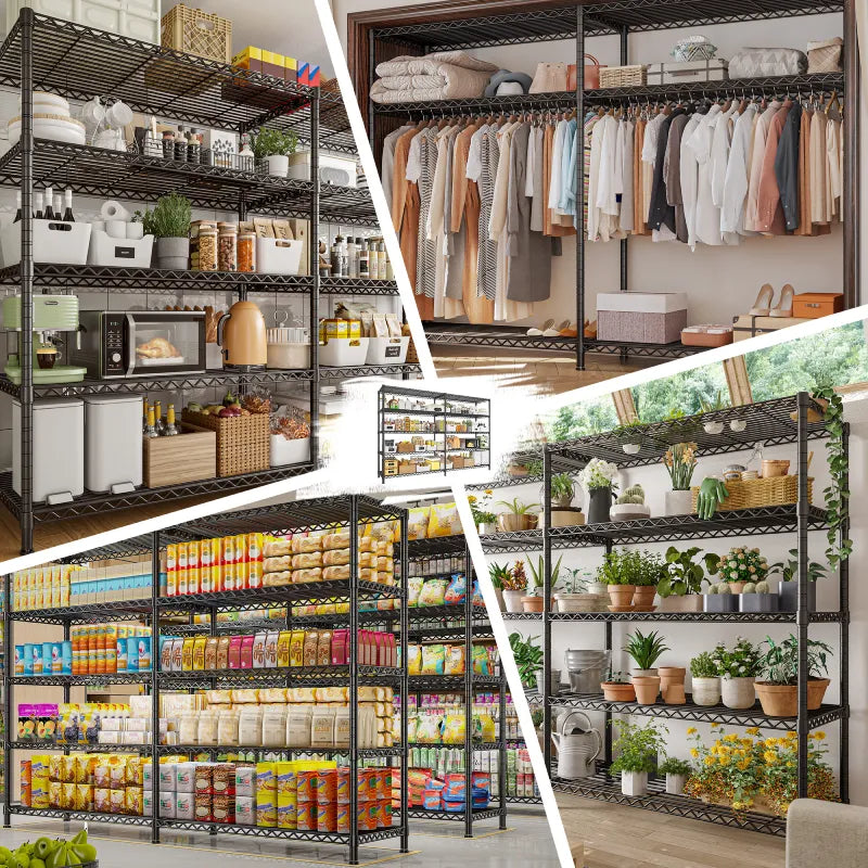 72.8” W Metal Shelving Units, Adjustable Wire Shelves for Storage, 5-Wire Shelving Rack for Pantry Kitchen Supermarket