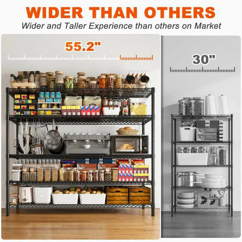 55.5"W Wire Shelving Unit With Wheels, 2998Lbs Metal Garage Shelves Adjustable, Wire Shelving Rack for Pantry Kitchen Basement