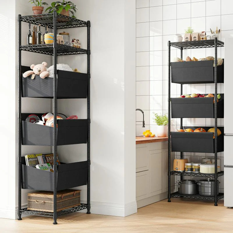 18" W Shelving with Baskets for storage, 6 Tier Wire Shelves
