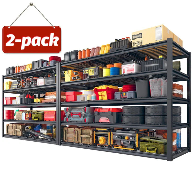 2-Pack 60" W Industrial Steel Shelving Heavy Duty Adjustable Garage Shelves for Warehouse, Garage, Basement