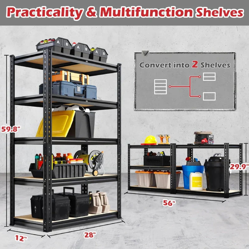 5-Tier Boltless Shelving Units, 2020 lbs Adjustable Steel Garage Shelving Racks for Basement Kitchen Closet