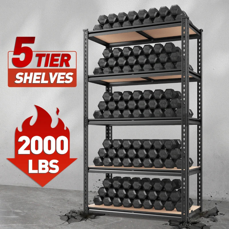 35.5“W Garage Shelf, 5-Tier Adjustable, 2000LBS Steel Shelving Racks, Boltless Shelving Units for Pantry Kichen Closet