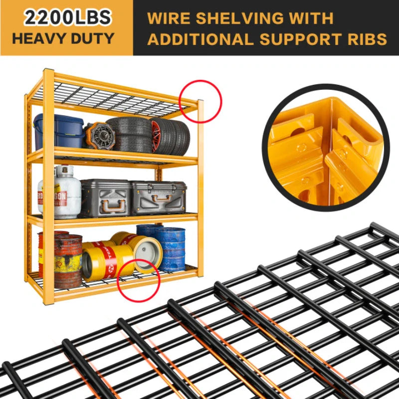2PCS 4400 LBS Metal Garage Shelving,4 Tiers Heavy Duty Storage Shelves,Industrial Metal Storage Rack