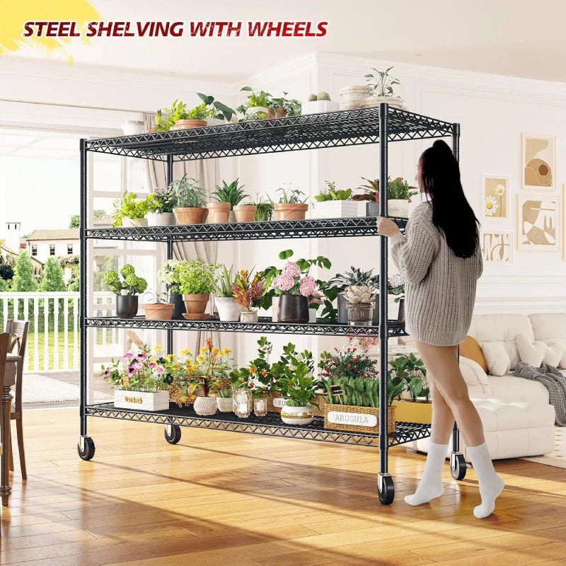 2 Pack 56”W Wire Rack Shelving with Wheels, 2600lbs Heavy Duty Metal Shelves for Commercial, Garage, Kitchen