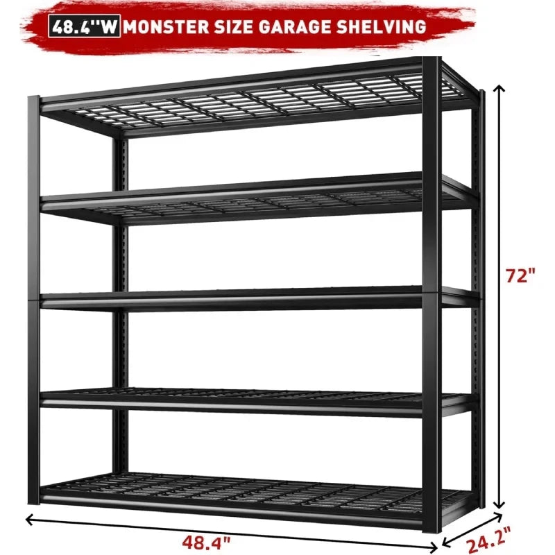 48.4"W 3000 LBS Metal Storage Shelves for Garage Inventory Shelving 5 Tiers Adjustable Basement Shelving Units for Warehouse