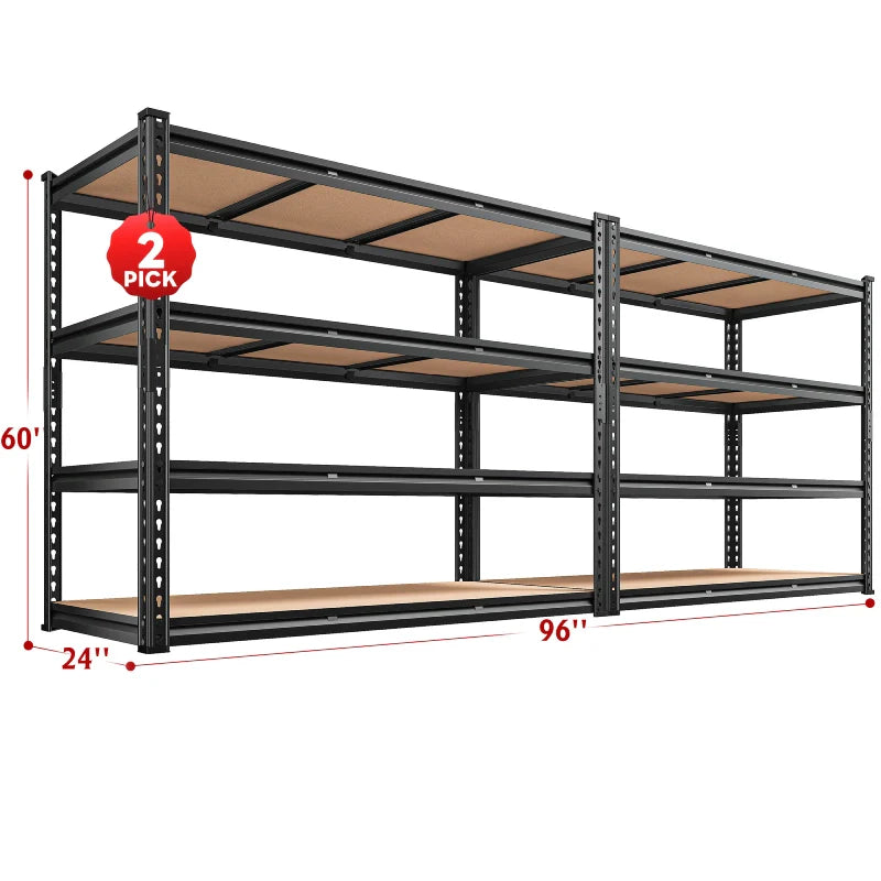 2 Pack Garage Shelf, 48.2''W Adjustable Steel Shelving Rack Load 3000lbs, Boltless Shelving for Basement Warehouse Commercial