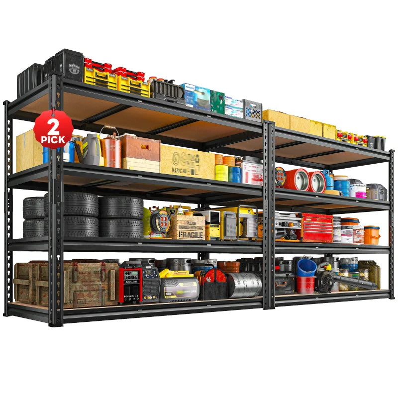 2 Pack Garage Shelf, 48.2''W Adjustable Steel Shelving Rack Load 3000lbs, Boltless Shelving for Basement Warehouse Commercial