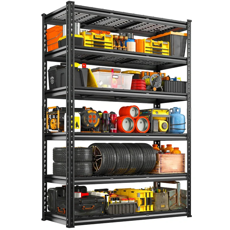 48"in x 18"in Heavy Duty Metal Shelving 3300LBS Industrial Storage Shelves 6 Tires Black Shelves Adjustable Shelving food store shelves for Garage,Warehouse,Basement