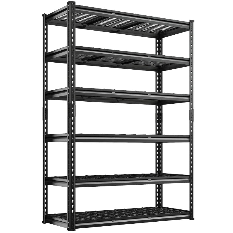 48"in x 18"in Heavy Duty Metal Shelving 3300LBS Industrial Storage Shelves 6 Tires Black Shelves Adjustable Shelving food store shelves for Garage,Warehouse,Basement