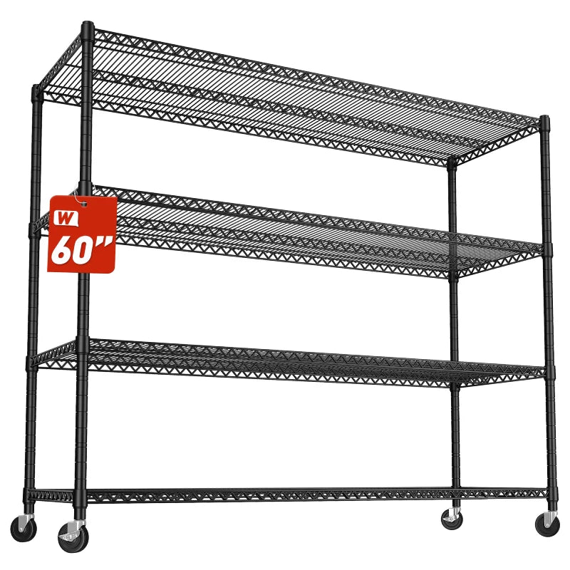 60” W Wire Shelving Units, 2399lbs Adjustable Steel Shelving Racks, Storage Shelves for Pantry Kitchen Commercial