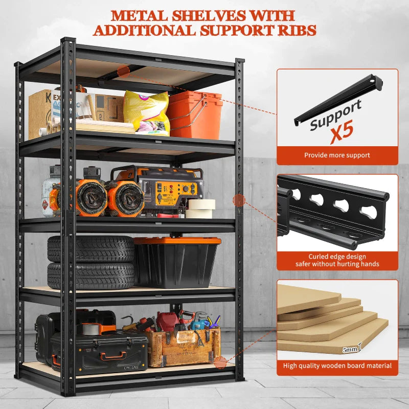 5-Tier Storage Shelving Units, Adjustable Shelves for Garage Pantry Kitchen, 2000 lbs Capacity