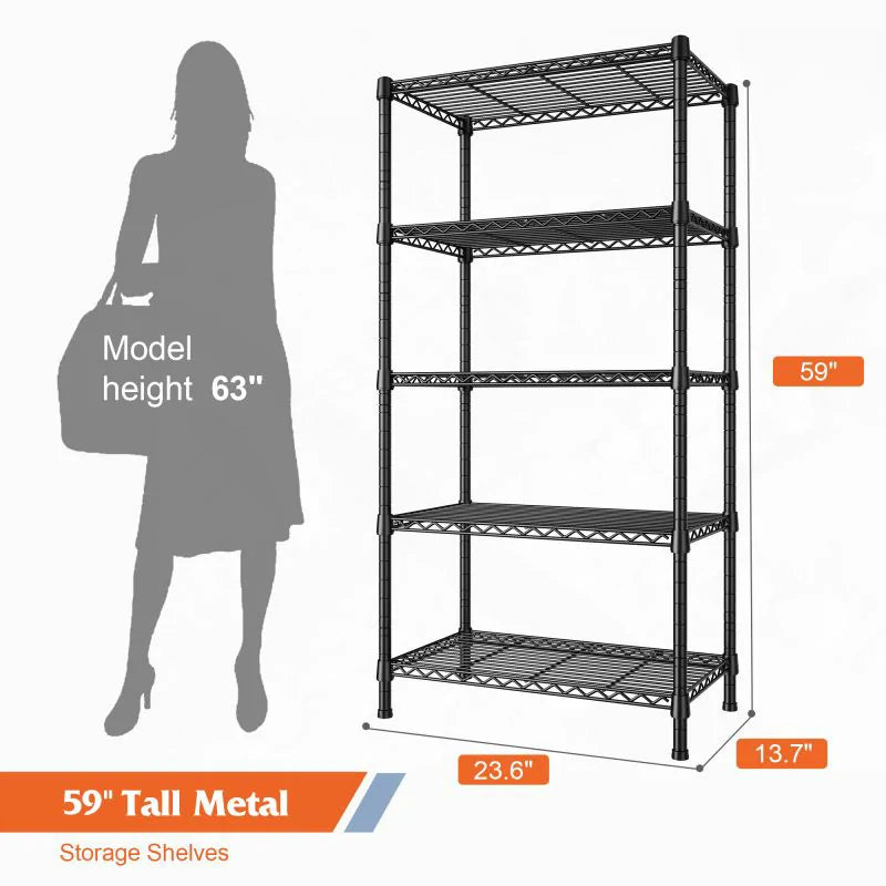 24"W Wire Shelving Units,5-Tier Adjusatble, 850lbs Metal Wire Shelf for Kitchen Pantry Basement