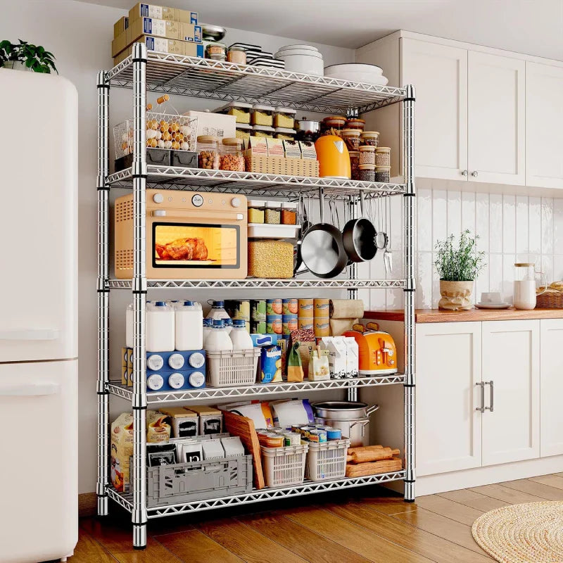 35.5"W Wire Shelving, 5-Tier Adjustable Metal Shelves for Kitchen Pantry Loads 1200LBS,Chrome