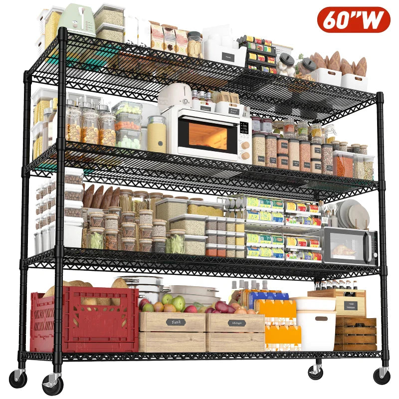 60” W Wire Shelving Units, 2399lbs Adjustable Steel Shelving Racks, Storage Shelves for Pantry Kitchen Commercial