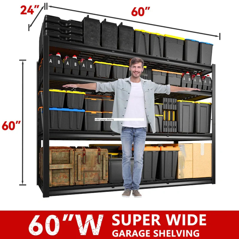 2-Pack 60" W Industrial Steel Shelving Heavy Duty Adjustable Garage Shelves for Warehouse, Garage, Basement